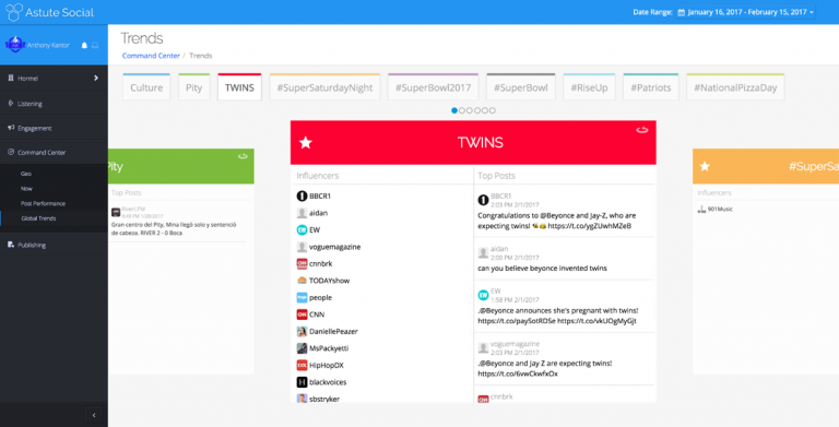 astute social screenshot command center social media trends reporting and analytics