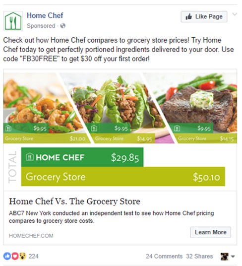 home chef successful facebook ad social media campaign ideas