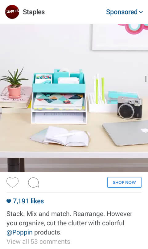Example of Instagram ad from Staples