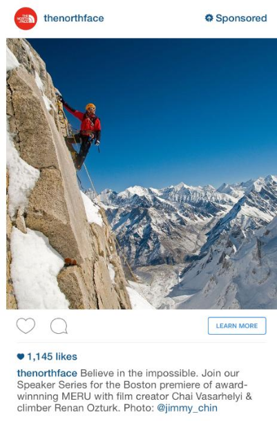 Example of Instagram ad from The North Face